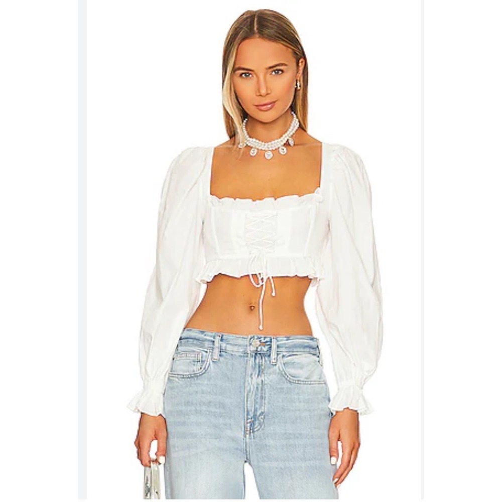 For Love & Lemons Heather Crop Top‎ White Corset Lace Up Size XS NWT